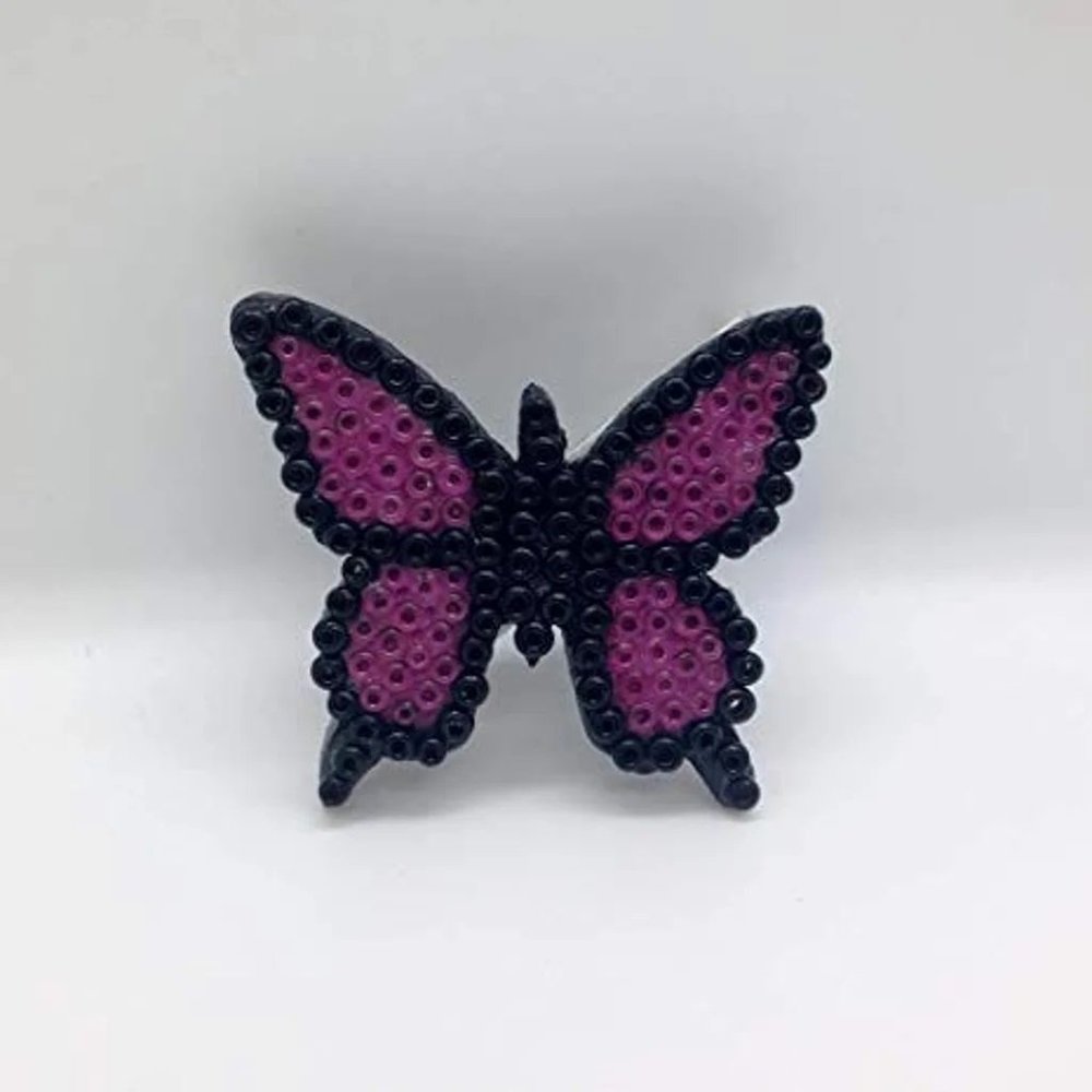Beaded Wooden Butterfly Pin handmade handcrafted